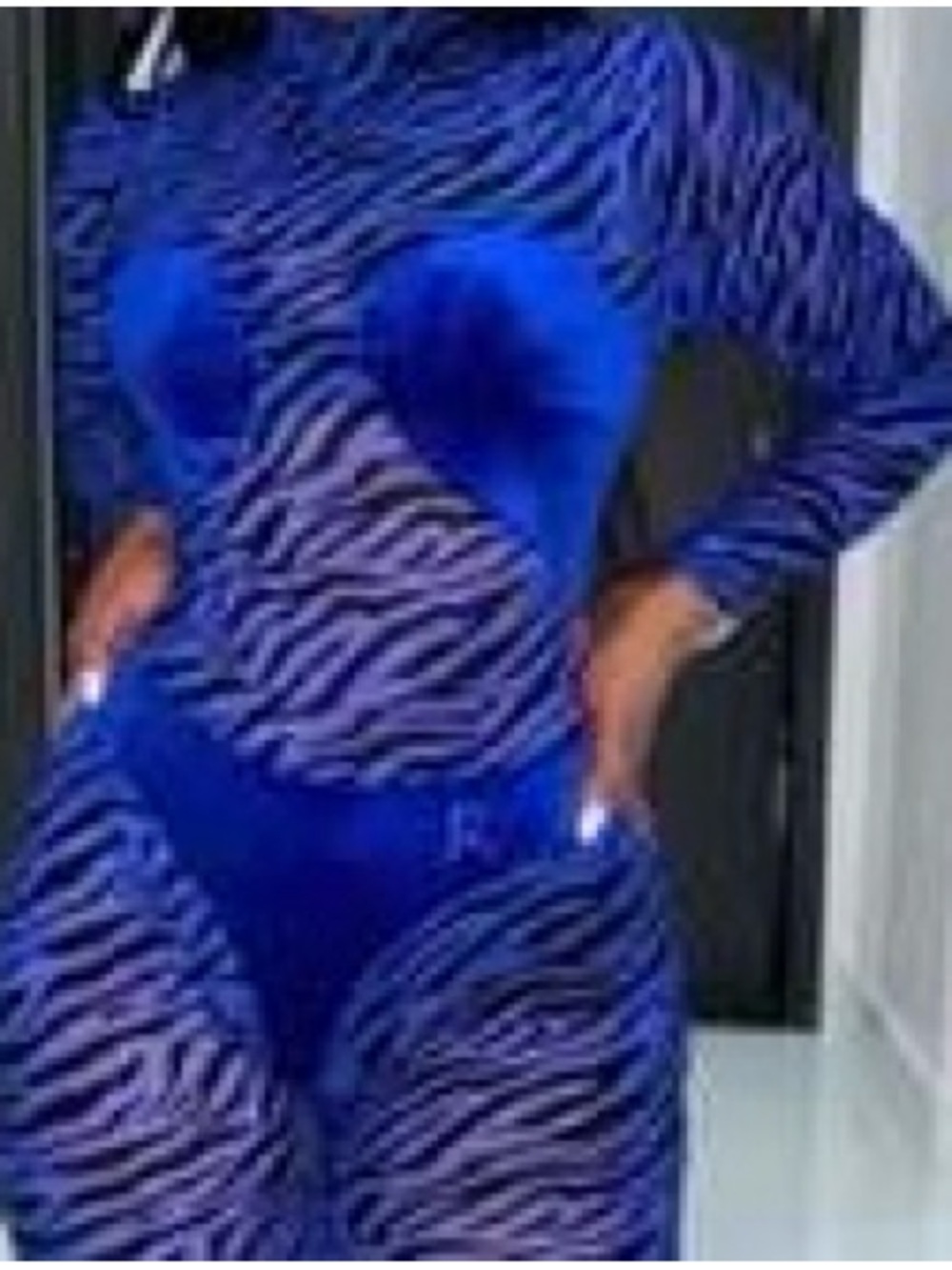 SO REAL Jumpsuit / Royal Blue Zebra-Print Velvet-Panel One-Piece